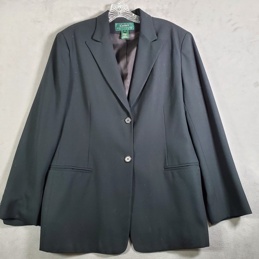 VTG Lauren Ralph Lauren Blazer Womens 14 Black 100% Wool‎ Capsule Corpcore USA